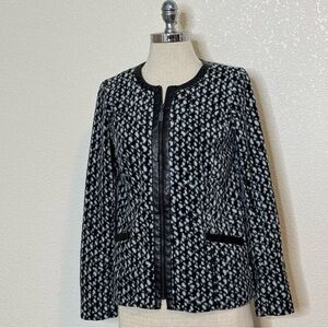 BOB‎ MACKIE Wearable Art XXS Black White Zip Front Fleece Jacket Faux Leather